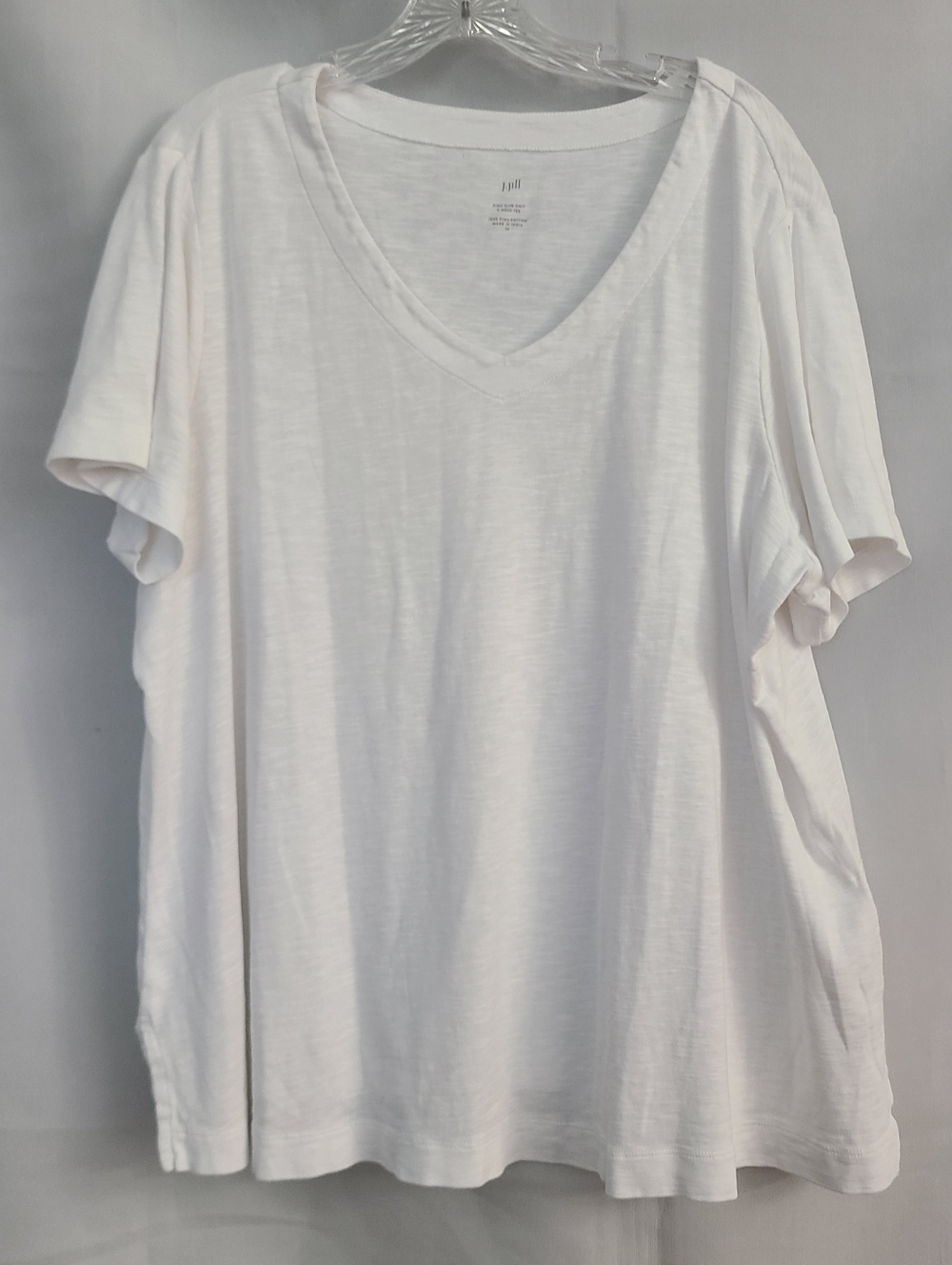 J Jill Sz 2X White Pima Cotton Slub Knit V Neck Minimalist Casual T Shirt